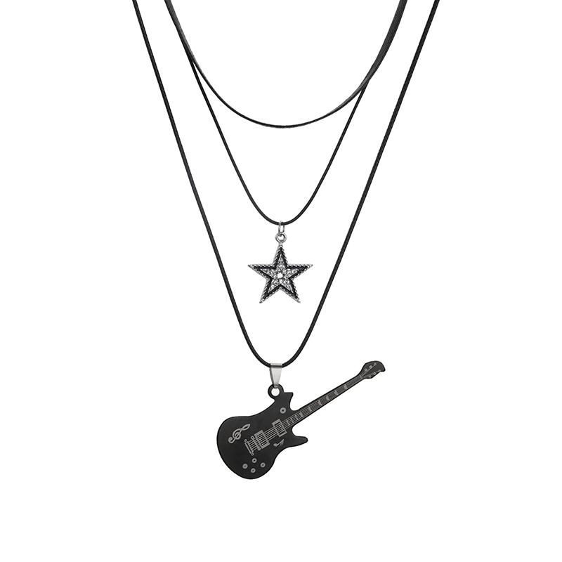 Star Pendant Vintage Necklace Punk Star Choker Rock Roll Guitar Layered Necklace For Women Men Eboy Egirl Bar Party Jewelry