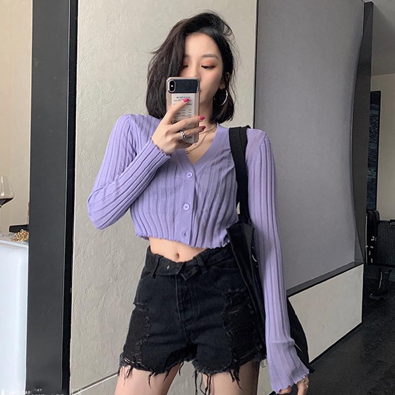 Summer Thin White Knitted Cardigan for Women Outerwear Sun Protection High - Waisted Short - Style Top Ice Silk Small Coat