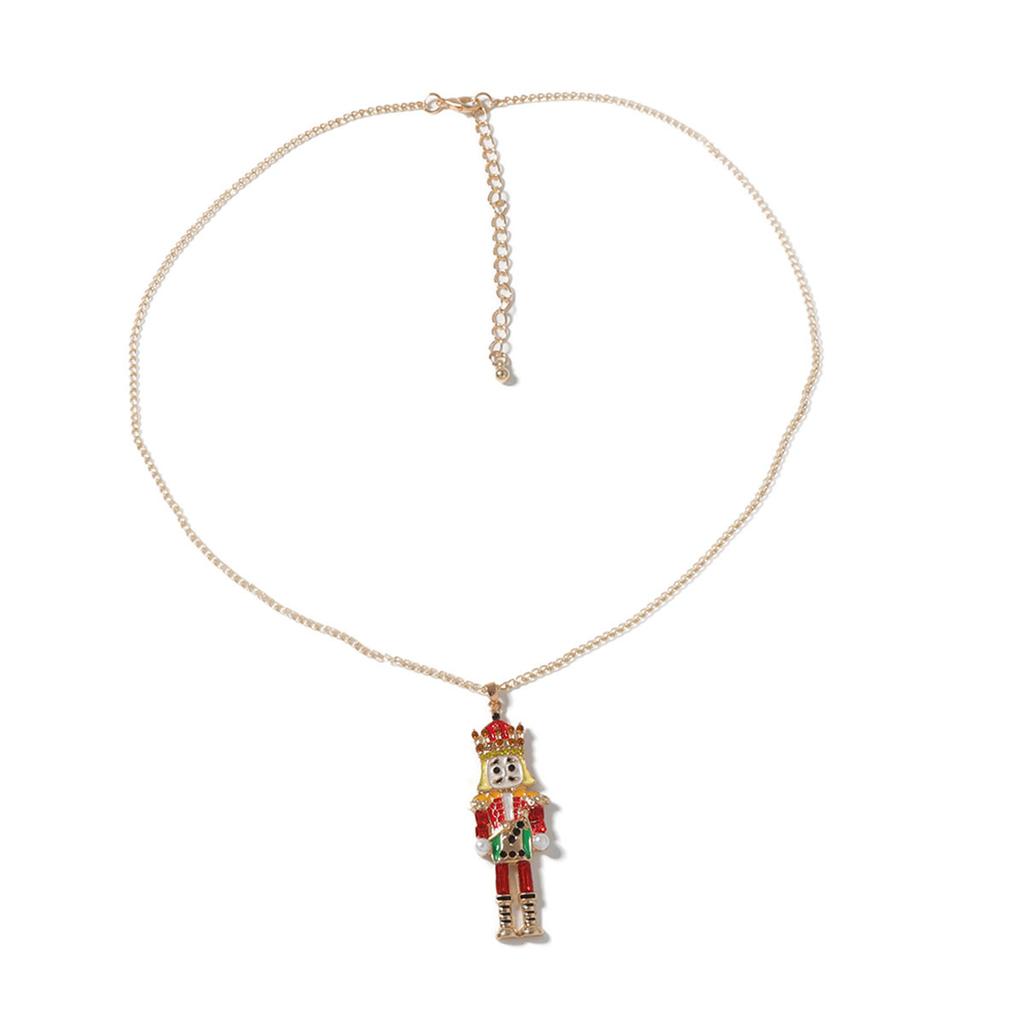Creative Cartoon Alloy Drip Oil Inlaid Zircon Nutcracker Soldier Pendant Necklace Versatile Everyday Style