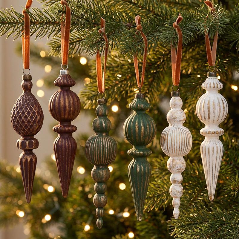 Vintage Spitzkegel Weihnachtsbaumschmuck, 6-teiliges Set - 16cm Unregelmäßige Kugeln für Baum- & Fensterdekoration