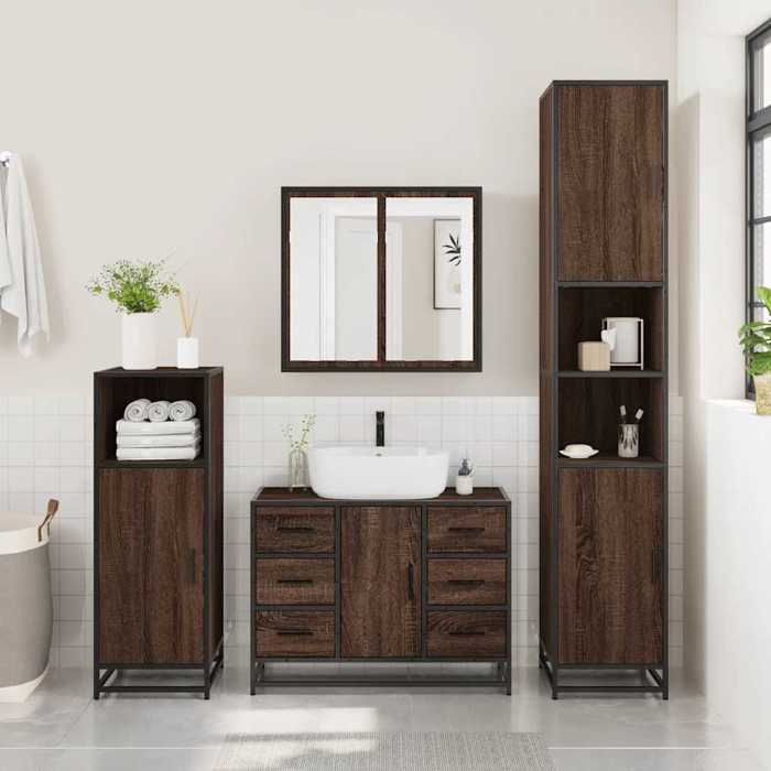 VidaXL Armoire lavabo de salle de bain chêne marron bois d'ingénierie, meuble de lavabo de salle de bain, meuble de salle de 849283