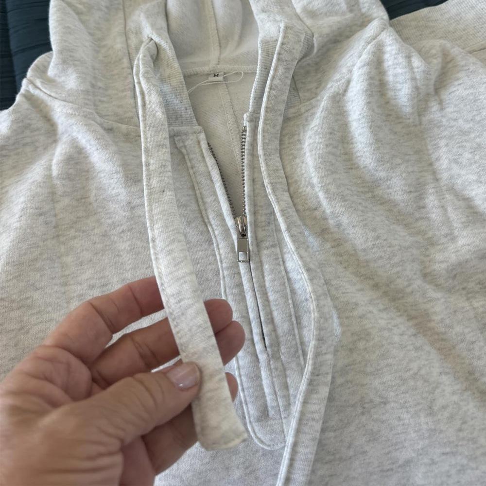 Fall/Winter New Style Women's Half-Closed Collar Zipper Casual Loose Sweatshirt Long Sleeve Hooded Shirt