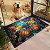 Stained Glass Butterfly Floral Welcome Doormat 2D Flat Print Non-Slip Floor Mat for Bedroom Living Room Entryway Home Decor