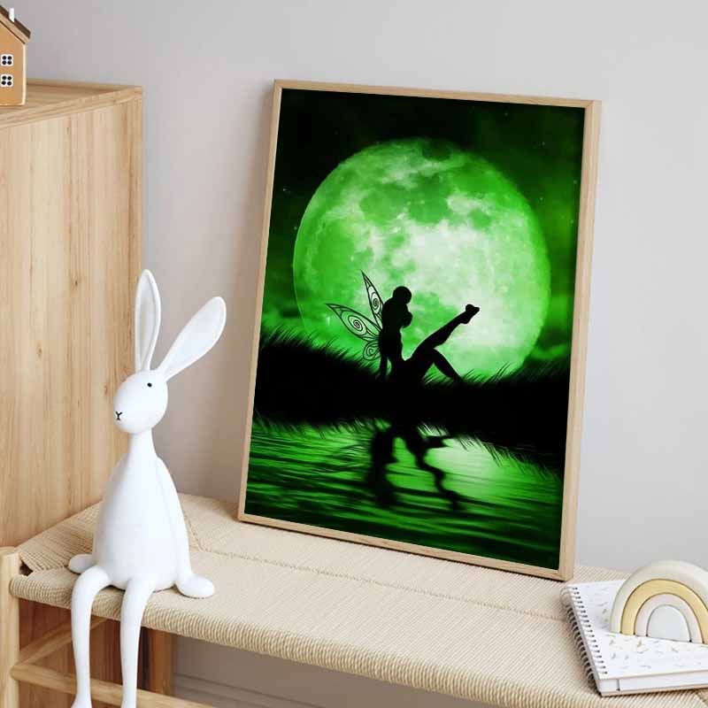 Disney Diamond Painting Tinker Bell Moonlit Silhouette Art Illustration Mosaic Art DIY Cross Stitch Embroidery Set Full Diamond Home Decor Gift