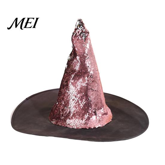 Three Dimensional Witch Hat Reversible Sequin Hat, Sparkly Glitter Large Wizard Wide Brim Halloween Costume Party for Cosplay, Masquerade