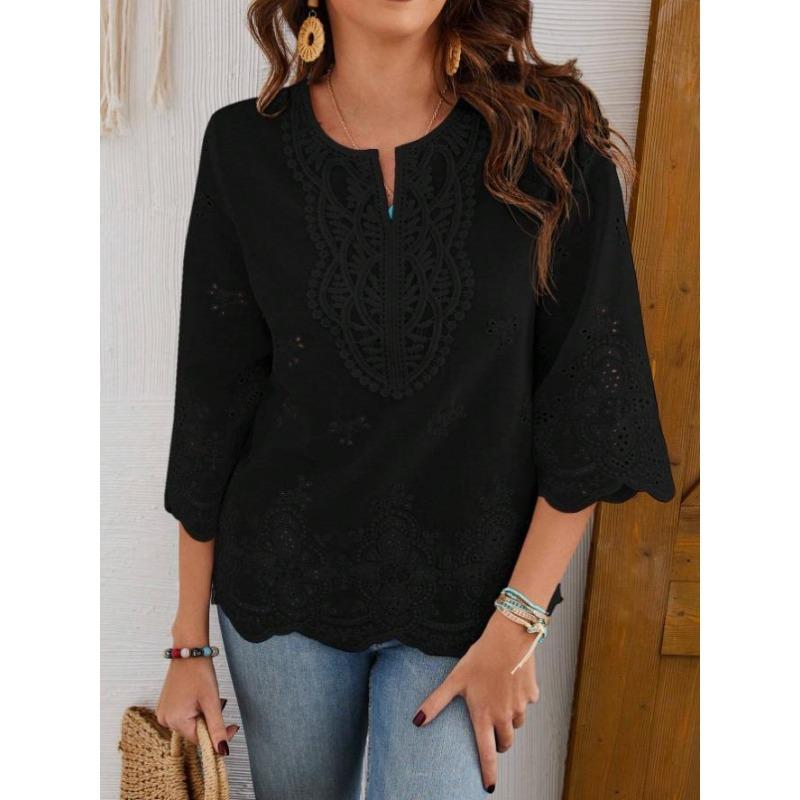 Nouă Bluză Femeiască Largă cu Dantelă Decupată Modă Decolteu în V Primăvară și Vară Cămăși Noi Dulci Doamne Albe Casual Simple Topuri Îmbrăcăminte de Birou