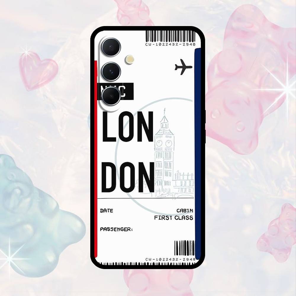 Funny World City Tourist Ticket Label Phone Case For Samsung S25,S24,S21,S22,S23,S30,Ultra,S20,Plus,Fe,Note,10,9,5G Black Cover