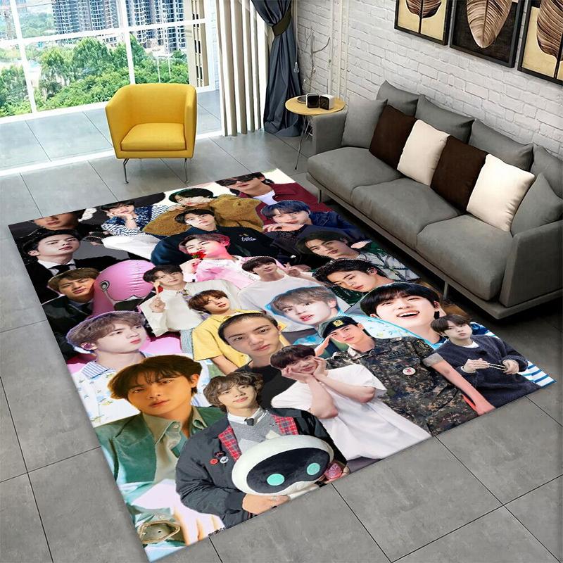 Kpop B-BTS Kim Seok Jin Singer Carpet Rug for Playroom Bedroom Living Room Sofa Home Decor,Area Rug Non-slip Floor Mat Gift