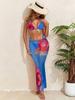 2026 European & American Women's Printed Long Skirt Split Bikini Three-Piece Swimsuit