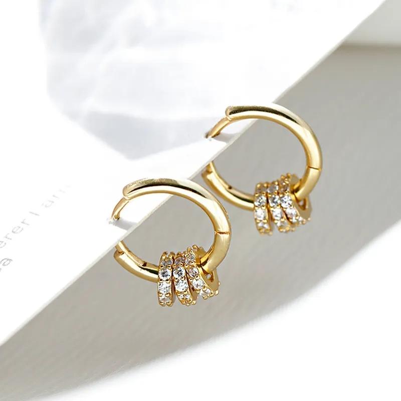 

New Authentic 925 Sterling Silver Dainty Small Zircon Inlaid Round Circle Hoop Earrings for Women Gold Earrrings Jewelry золотой