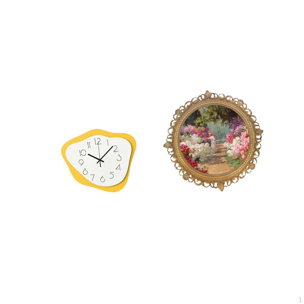 Timepiece Ornament with European Embossed Round Frame Silent Clock for Kitchen Bedroom Retro Home