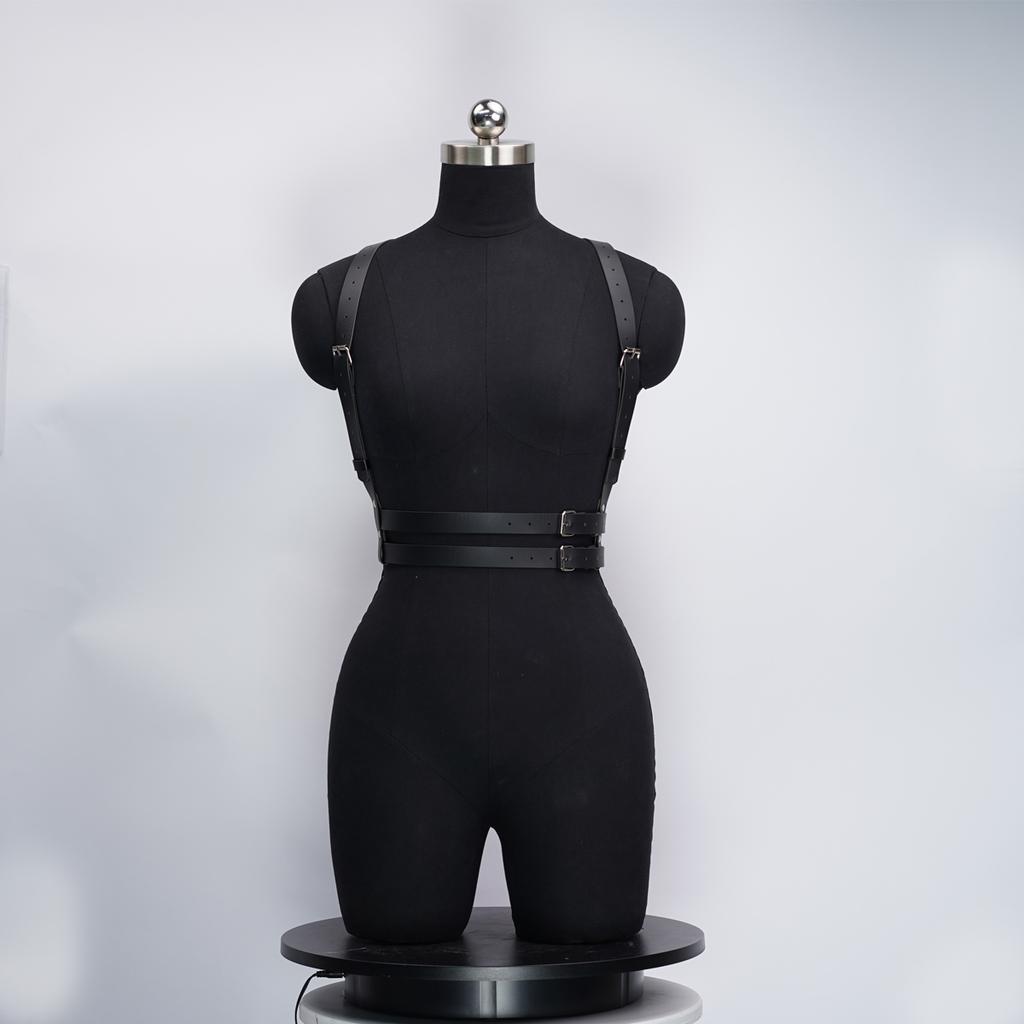 Damenmode Ledergeschirr, Verstellbarer Körperkäfig BH, Punk Gothic Riemengürtel