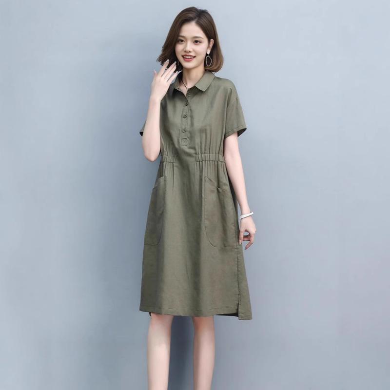 Solid Color Loose Casual Waist Slimming Plus Size Women's Dress Mom
