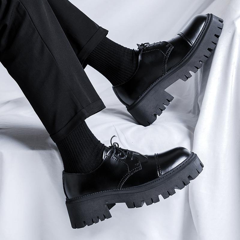 Round Headed Men's Leather Shoes High Quality Genuine Leather Wedding Trend Party Leisure Business Luxury Thick Soled Shoes