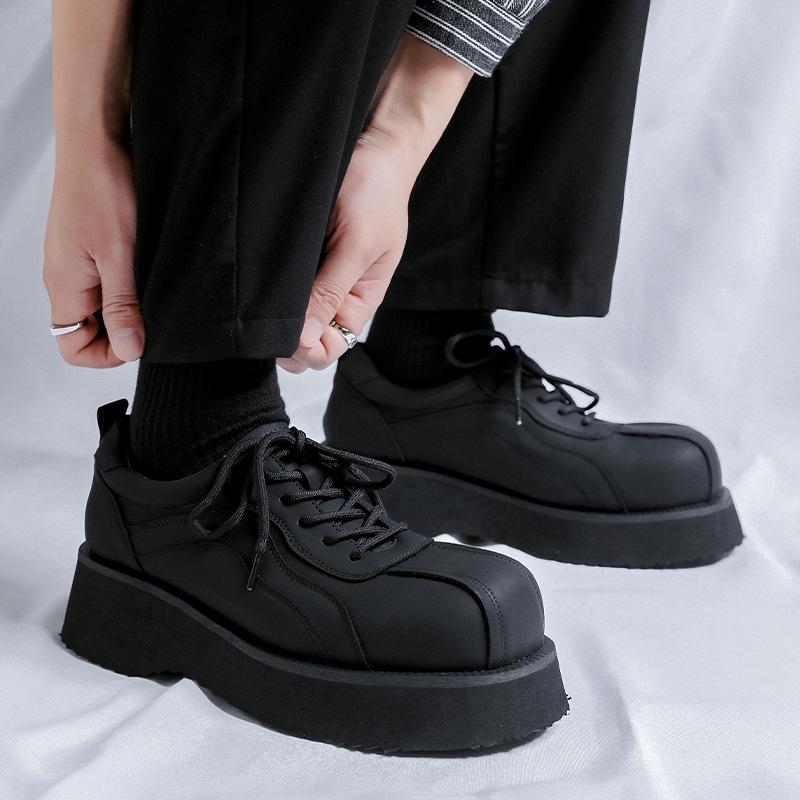 England Style Mens Fashion Platform Shoes Lace-up Original Leather Oxfords Shoe Business Office Dress Black Stylish Footwear Man