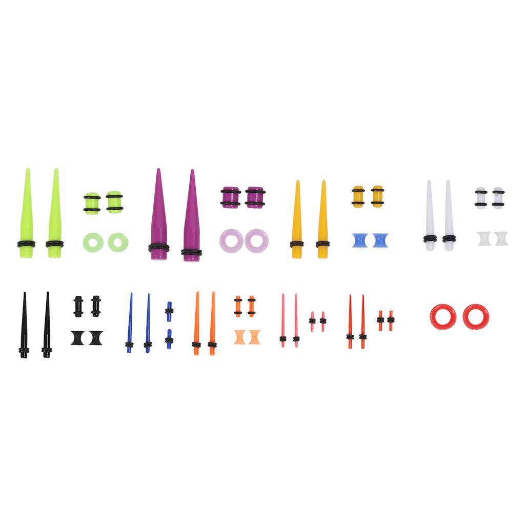 50pcs Ear Stretching Kit Silicone Tunnels Acrylic Tapers Plugs 1.6 to 12mm Mixed Colors Ear Gauges Expander Set