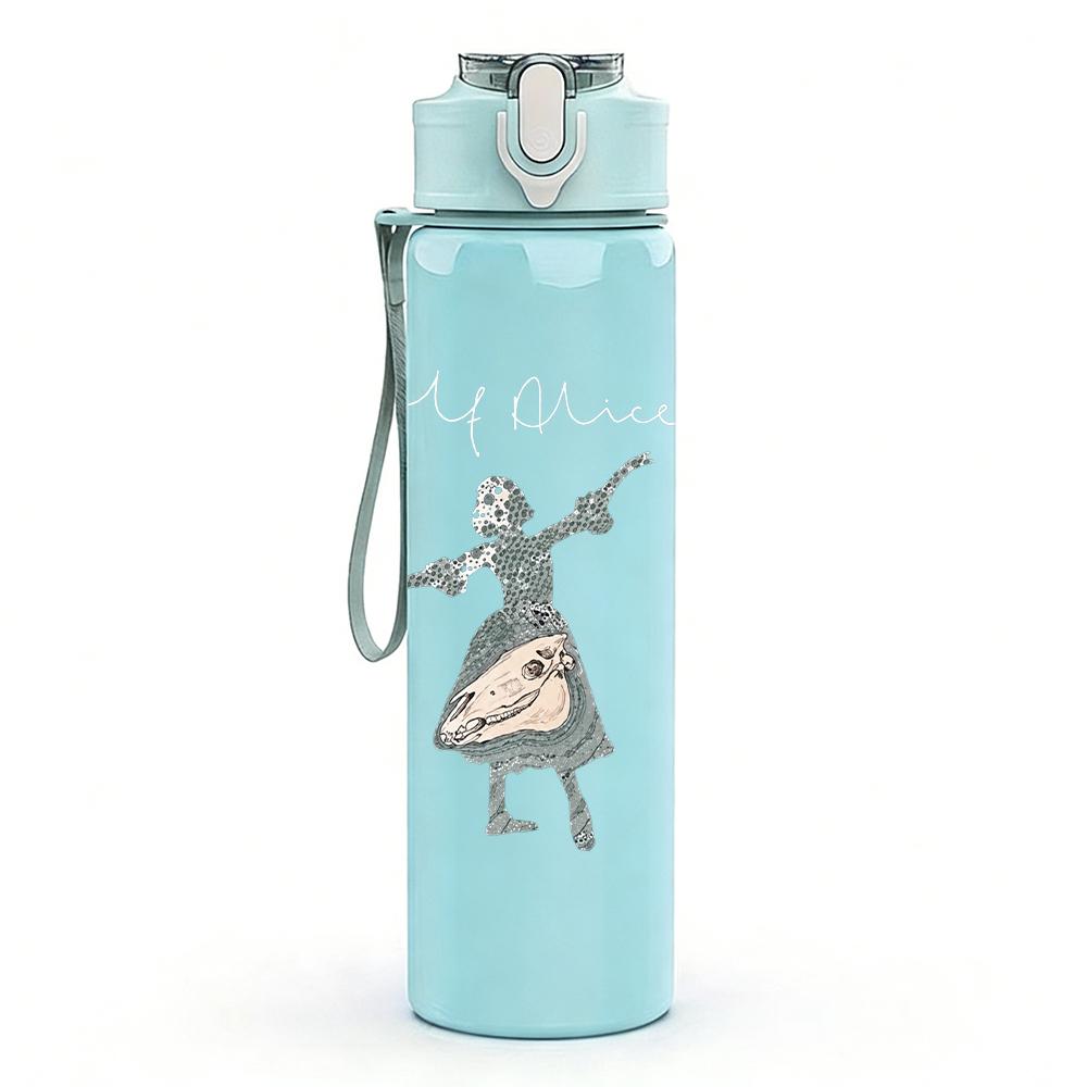 1PC Dancing female figure line sketch print 750ml colorful plastic sports water bottle leakproof pop up lid with straw for outdoor work home use