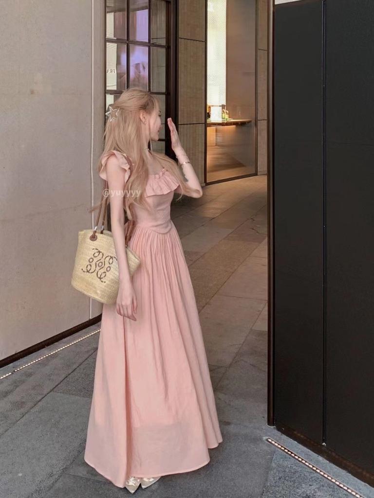 [The original method has an inner lining] Lotus leaf edge dress, new summer temperament, waist and thin A-shaped long skirt