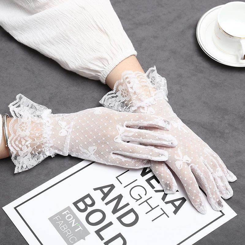 Bow Breathabl Tulle Mittens Short Lace Gloves Transparent Sunscreen