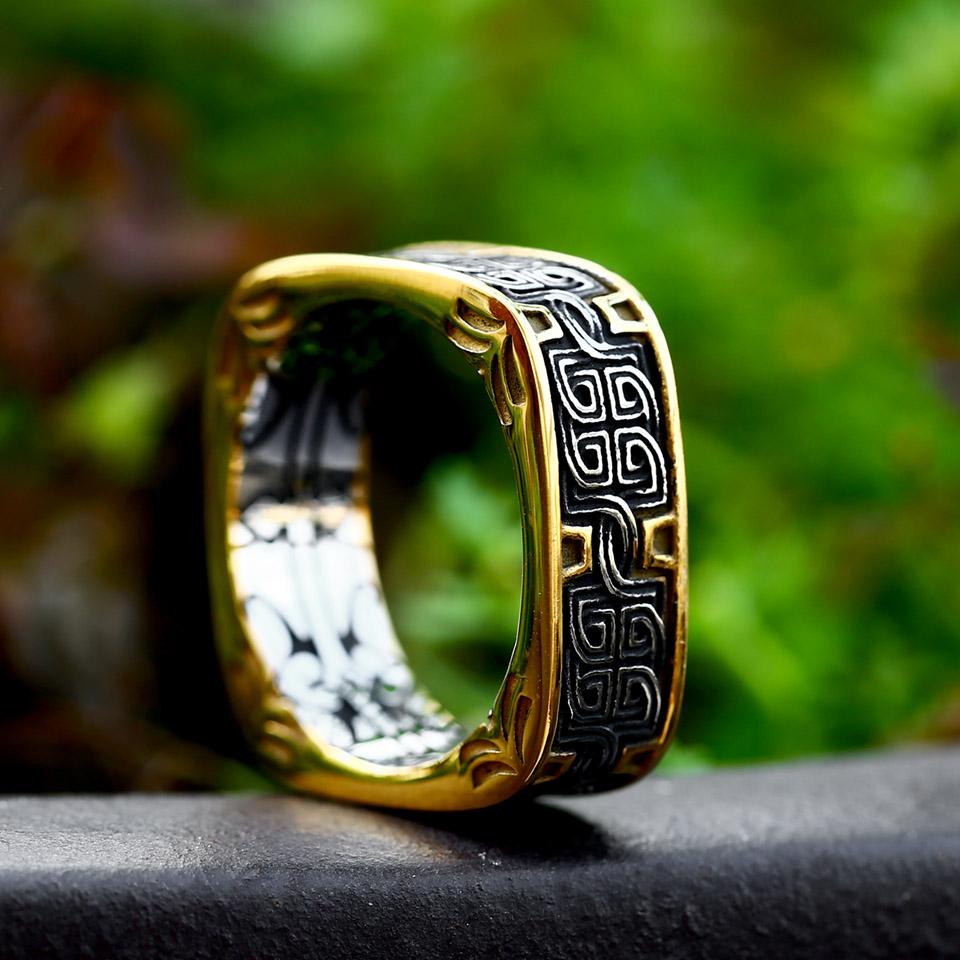 New Arrival Stainless Steel Viking Celtic Knot Ring For Men Punk Hip Hop Jewelry Gift Square Design