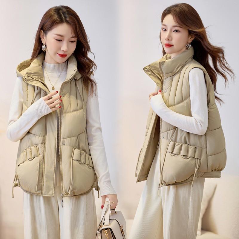 Womens Hooded Puffer Vest Lightweight Warm Cotton Blend Outerwear Casual Loose Fit Fall Winter