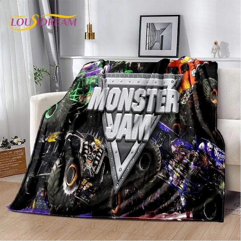 Monster Truck 3D Monster Jam Cartoon Soft Flannel Blanket for Bed Bedroom Sofa Picnic,Throw Blanket for Outdoor Leisure Nap Gift