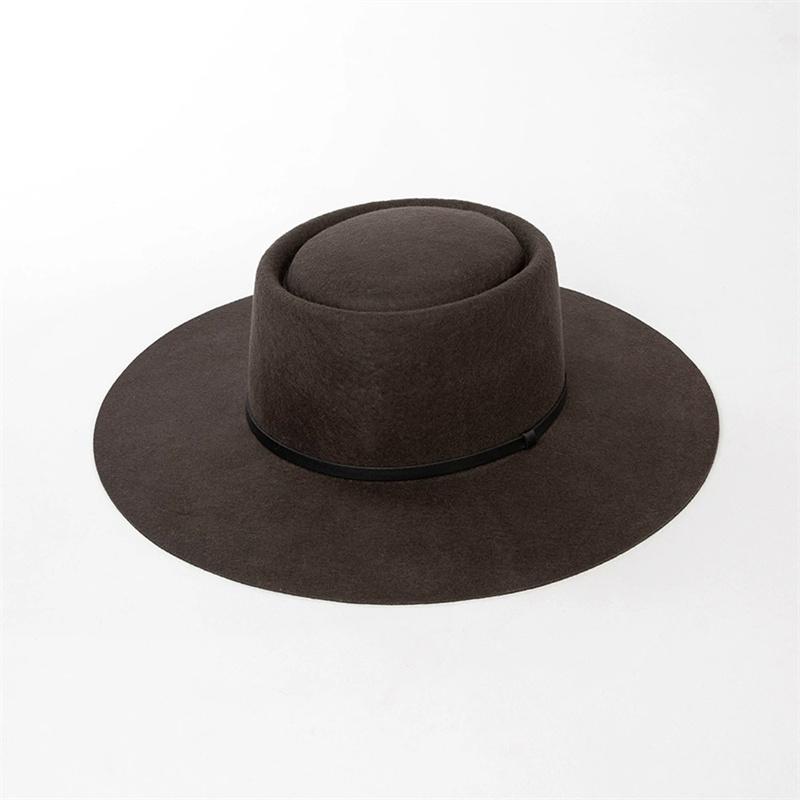 202602-HH2106B ins schick winterlicher Wollfilz 9,5cm Krempe PU-Gürtel Fedora Hut Kappe Herren Damen Freizeit Panama Jazzhut