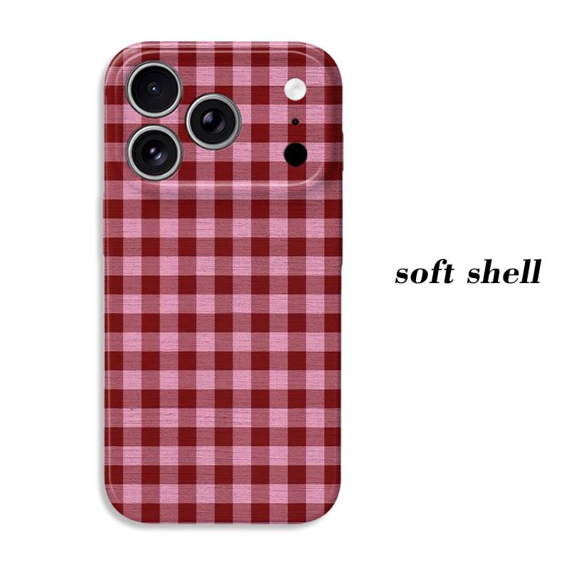 Pink Red Gingham Plaid Texture Soft Silicone Phone Case Coquette Girly Simple Cottage Aesthetic Shockproof Cover For All Iphone Series