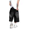 Men's Street Trend Denim Cropped Pants Black Old Loose Edition Summer Casual Jeans