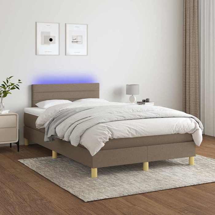 Exclusive House - Slatted Bed Base Mattress and LED Taupe 120x190 Cm Fabric