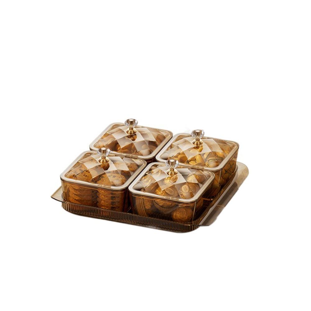 Dustproof Fruit Plate Partition Platter 2/4/6 Grids Snack Dessert Tray  Living Room