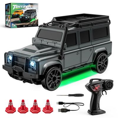 Ölçekli RC Jeep Masaüstü Mini Drift Aracı USB LED'li Çocuklar İçin Harika Bir Hediye 164 Arazi Çocukları, Şarj Edilebilir, Ekran, Kullanım, (E87 Gri)