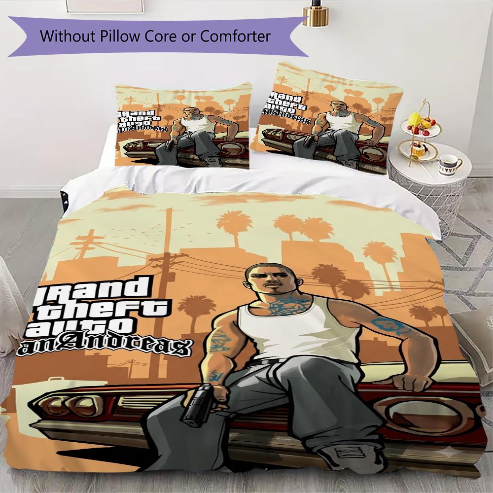 Grand Theft Auto Pattern Bedding Uilt Set Uilt Cover Pillowcase Home Decoration Birthday Gift (1 * Duvet Cover + 2 * Pillowcase Without Core)