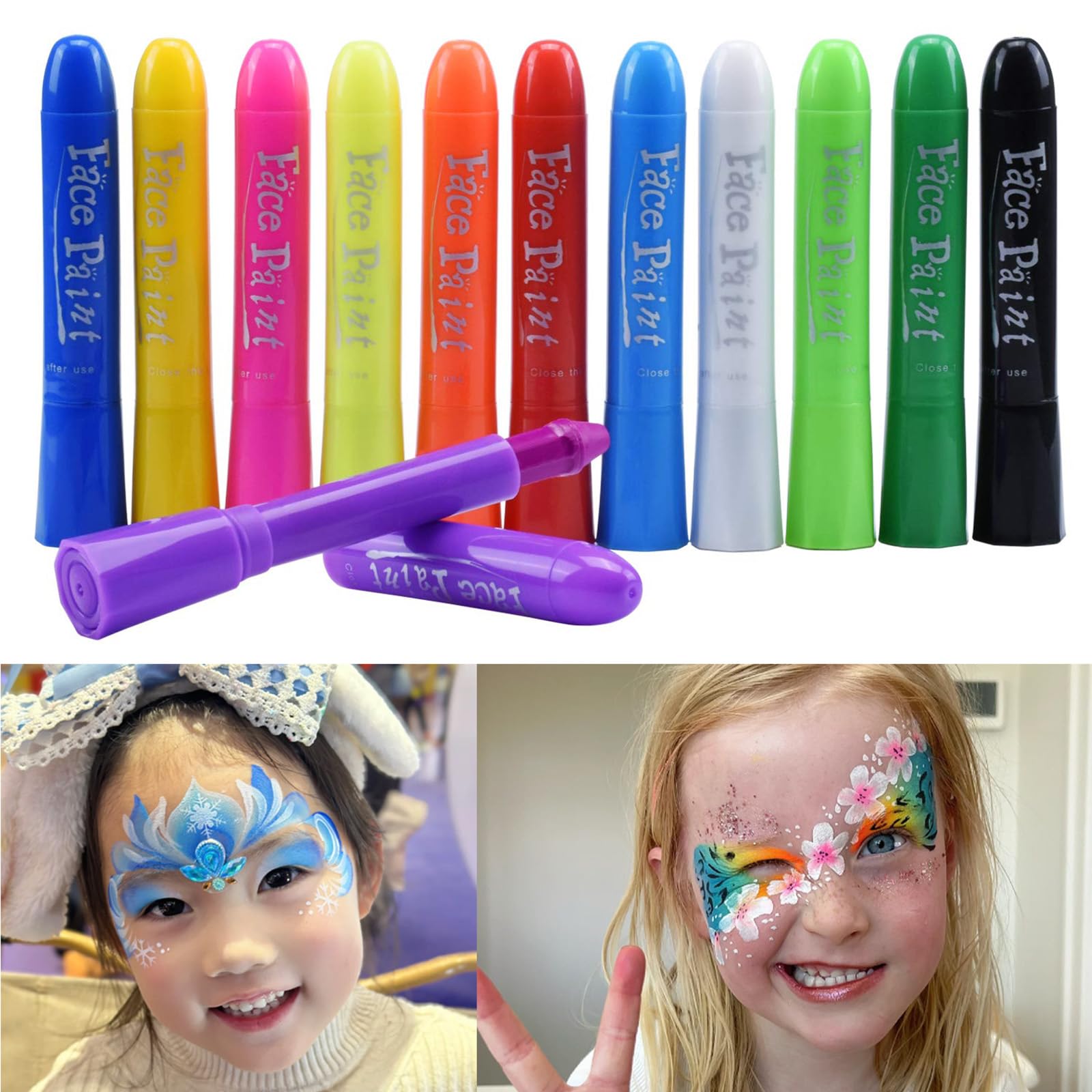 

Chisafly Face Paint & Body Paint - 12 Colors - Face Pen, Maternity Paint, Crayon Style, Easy Washable, Non-toxic, Safe - Perfect for Cosplay,