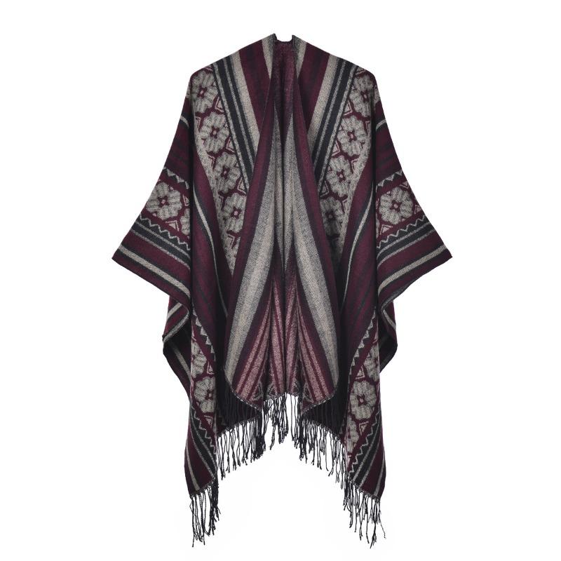 Vintage tassel split women's shawl new imitation cashmere knitted scarf thickened travel knitted cape
