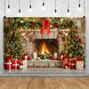 Yeele Christmas Fireplace Shooting Backdrop Red Bow Socks Wreath Xmas Tree Gifts Kids Family Portrait Home Decoration Background