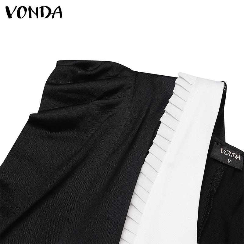 VONDA Women Vintage Lapel Long Sleeve Tight Waist Hip Dresses