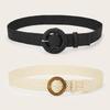 Round Buckle Waist Belt Straw Braided Belt Retro Woven Waistband  for Holiday