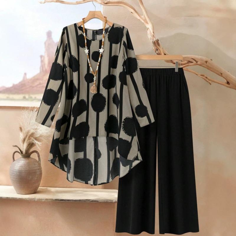 Conjunto de Dos Piezas Casual de Verano para Mujer Tallas Grandes - Conjunto Relajado de Top y Pantalones