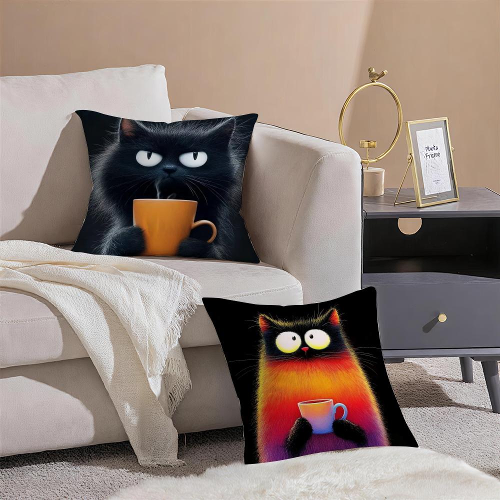 Fashion cute lovely funny black cats Cushion Cover Throw Pillow Cover Hidden Button Durable Polyester Chair Cushion