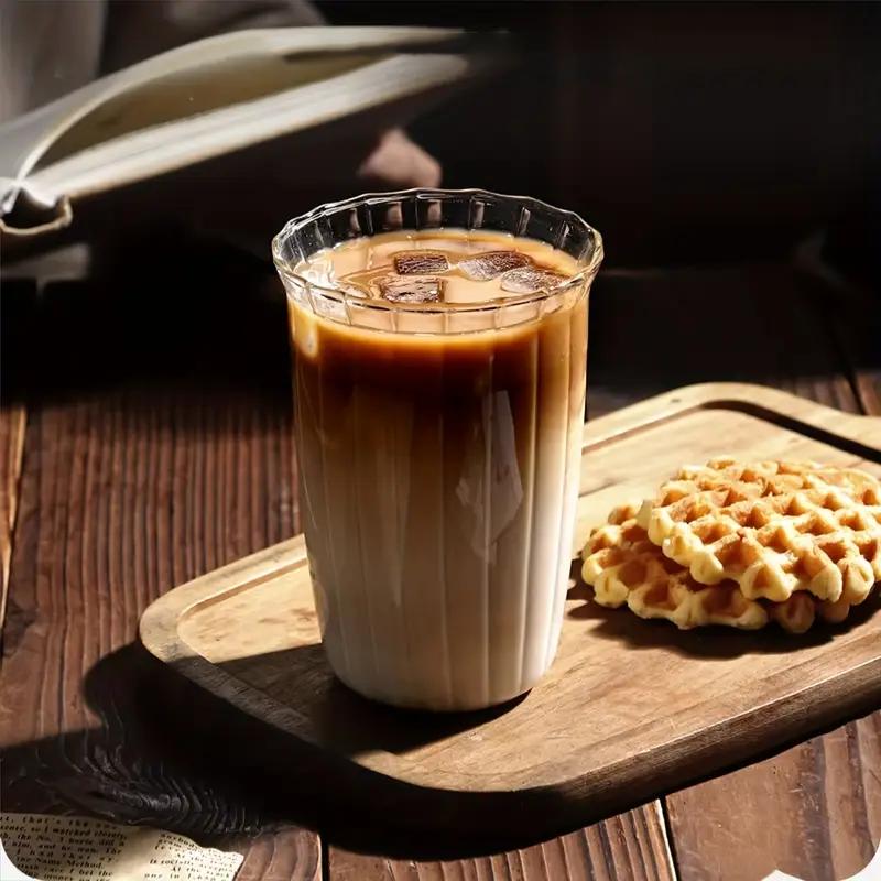 Ins Glas Kopp Värmebeständig Tumlare Dricksglas Transparent Te Juice Mjölk Kaffemugg Hem Vattenglas Randig Mugg 14.81oz 420ML