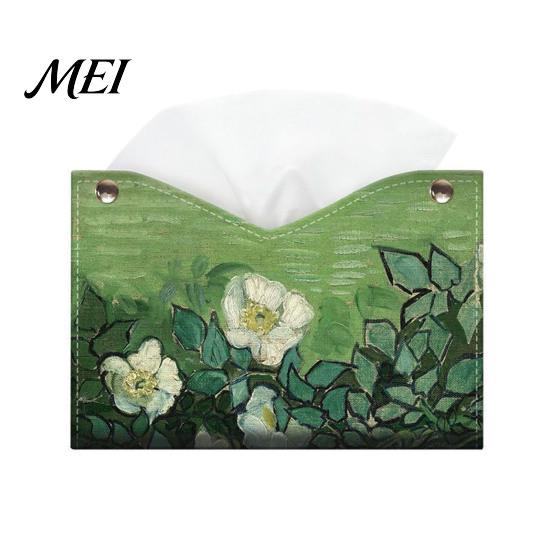 Modern Home Tissue Accessory PU Leather Box Cover with Wild Rose/Sunflower Pattern, Foldable Desktop Organizer, Napkin Holder Case, Facial Paper