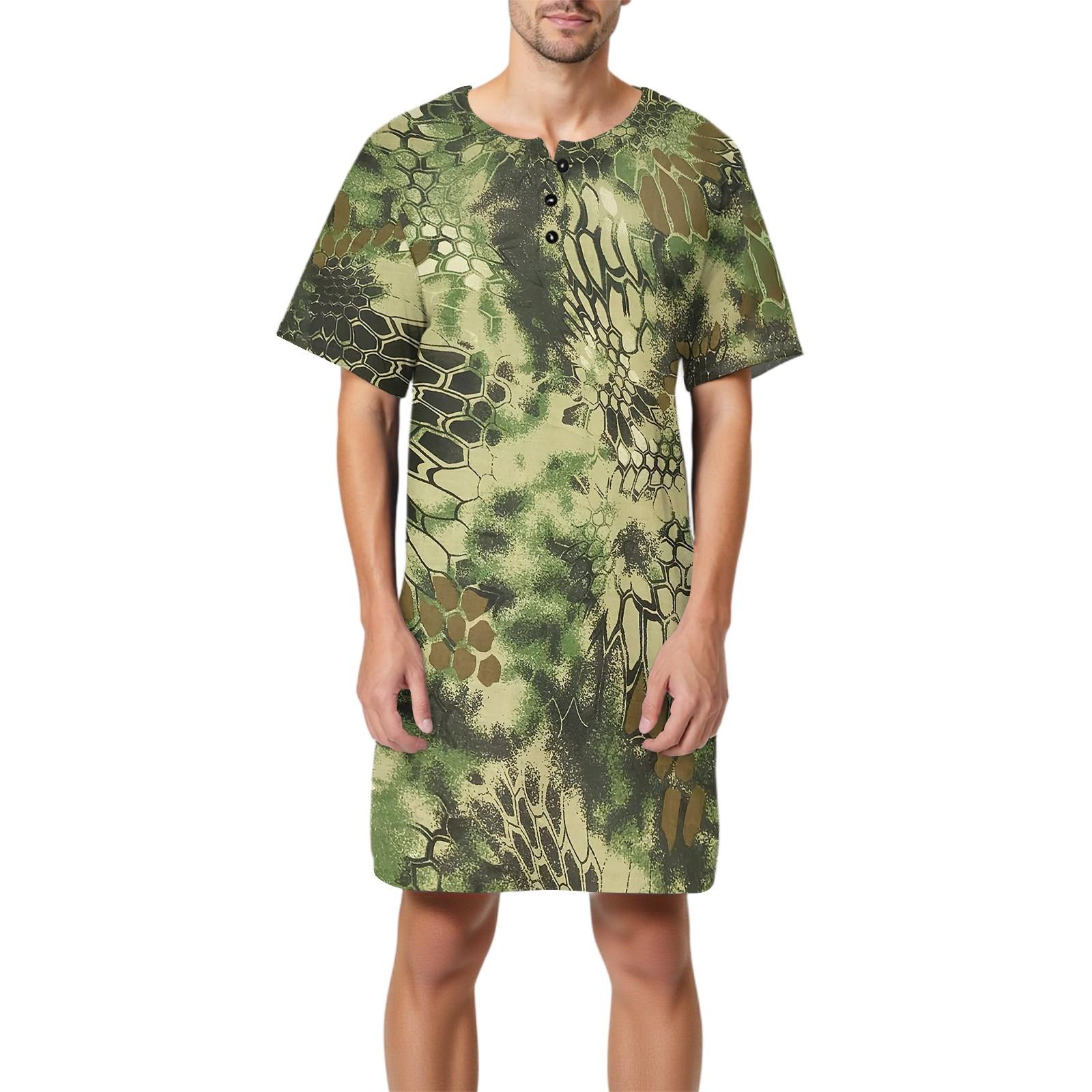 

Мужская мода Принтованная хлопковая пижама с коротким рукавом Воротник на пуговицах Длинная свободная домашняя одежда M