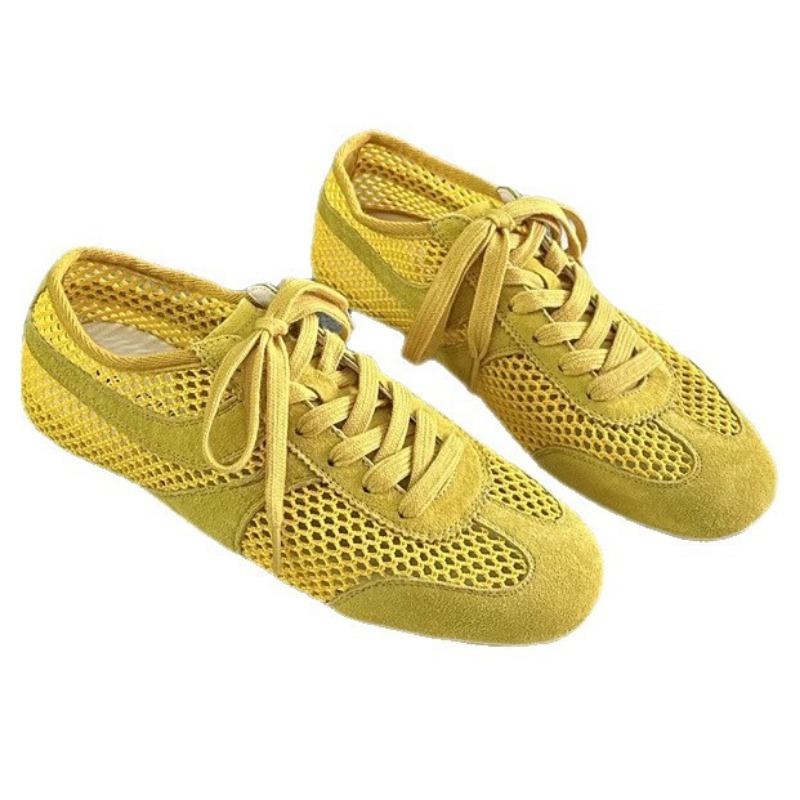 Summer new mesh breathable leather flat bottom women's sports and leisure shoes light and versatile