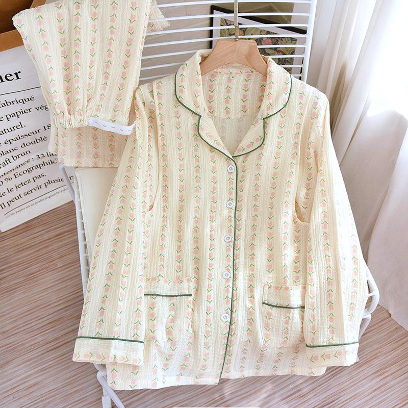 

Повседневная пижама с лацканами, домашняя одежда, пижамы с ретро-принтами, свободные хлопковые пижамы, домашняя одежда на весну и осень XL