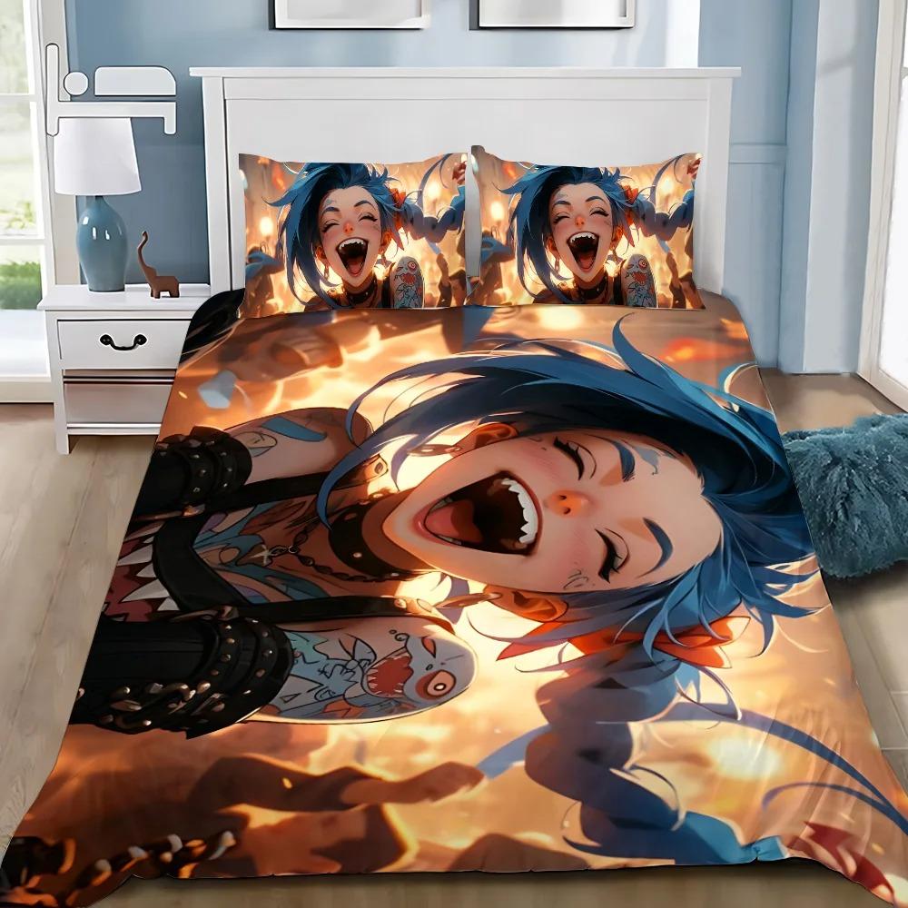 Exquisite 3D Arcane J-JinX Wallpaper Game Wild Rift Print Bedding Set Duvet Cover Comforter Bed Youth Girls Boys Gift