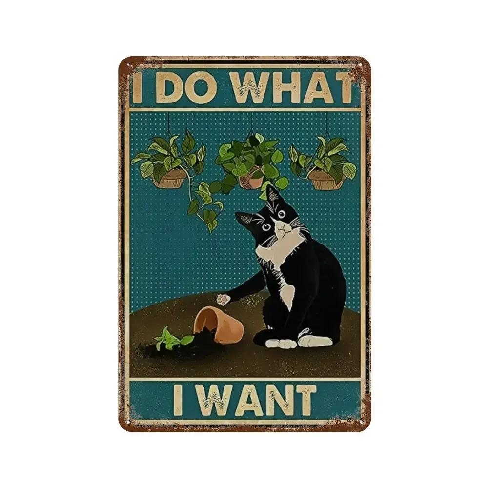 Funny Coffee Sign Retro Cat Posters Metal Tin Sign Vintage Kitchen Signs Coffee Bar Sign Cat Wall Art Poster Cats Home Decor