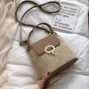 1 Pcs Beach Vacati Woven Women's New Fashi Trend Korean Versi Versatile Fashi Handheld Crossbody Bucket Bag