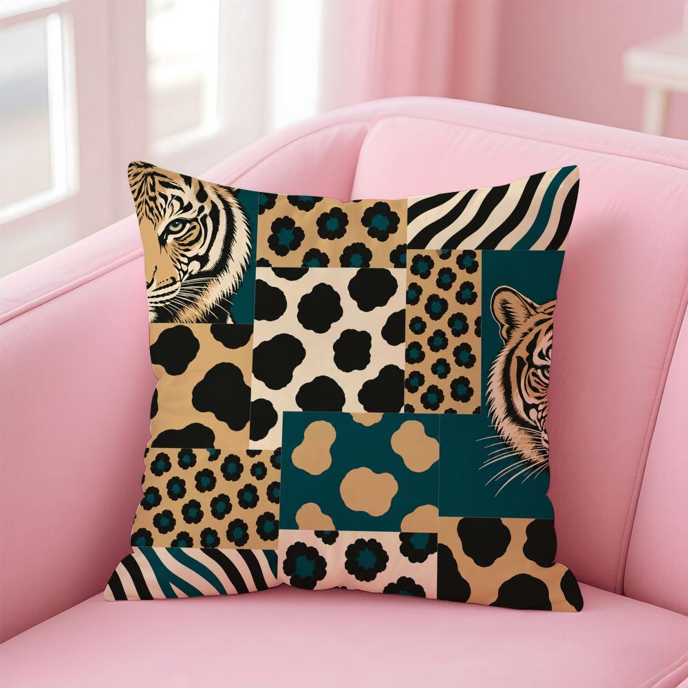 Leopard Tiger Giraffe Zebra Cushion Cover Short Plush Soft DoubleSided Printing Pillow Case Cozy Sofa Bedroom Home Decor Gift