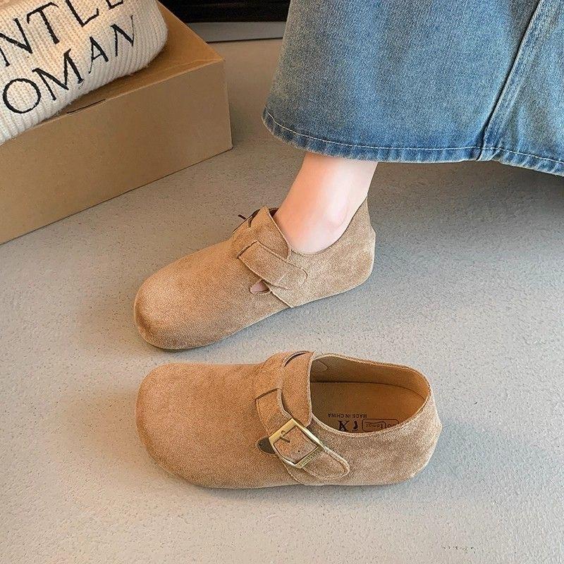 Vintage Matte Borken Shoes Women's 2026 Autumn New Flat-bottomed Buckle Casual Inner Height Increase Women